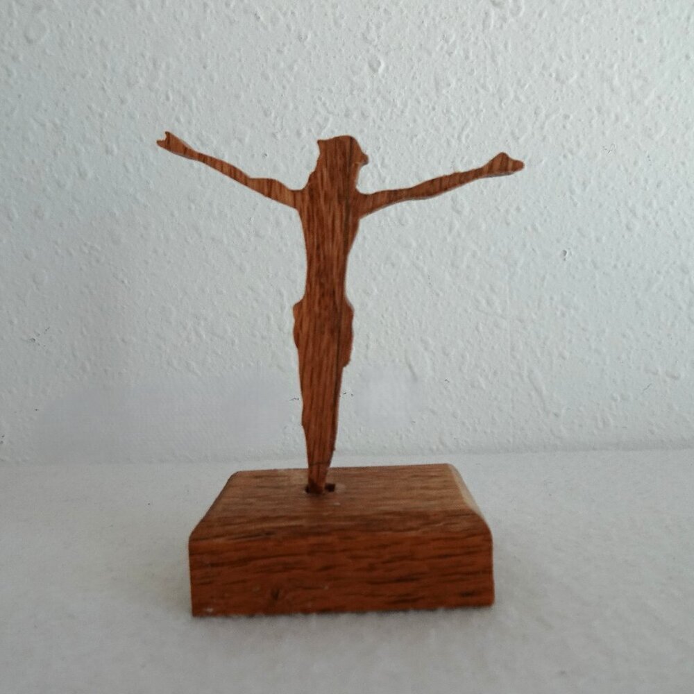 Vintage Hand Carved Jesus Wood Folk Art Religious Primitive Sculpture Figurine